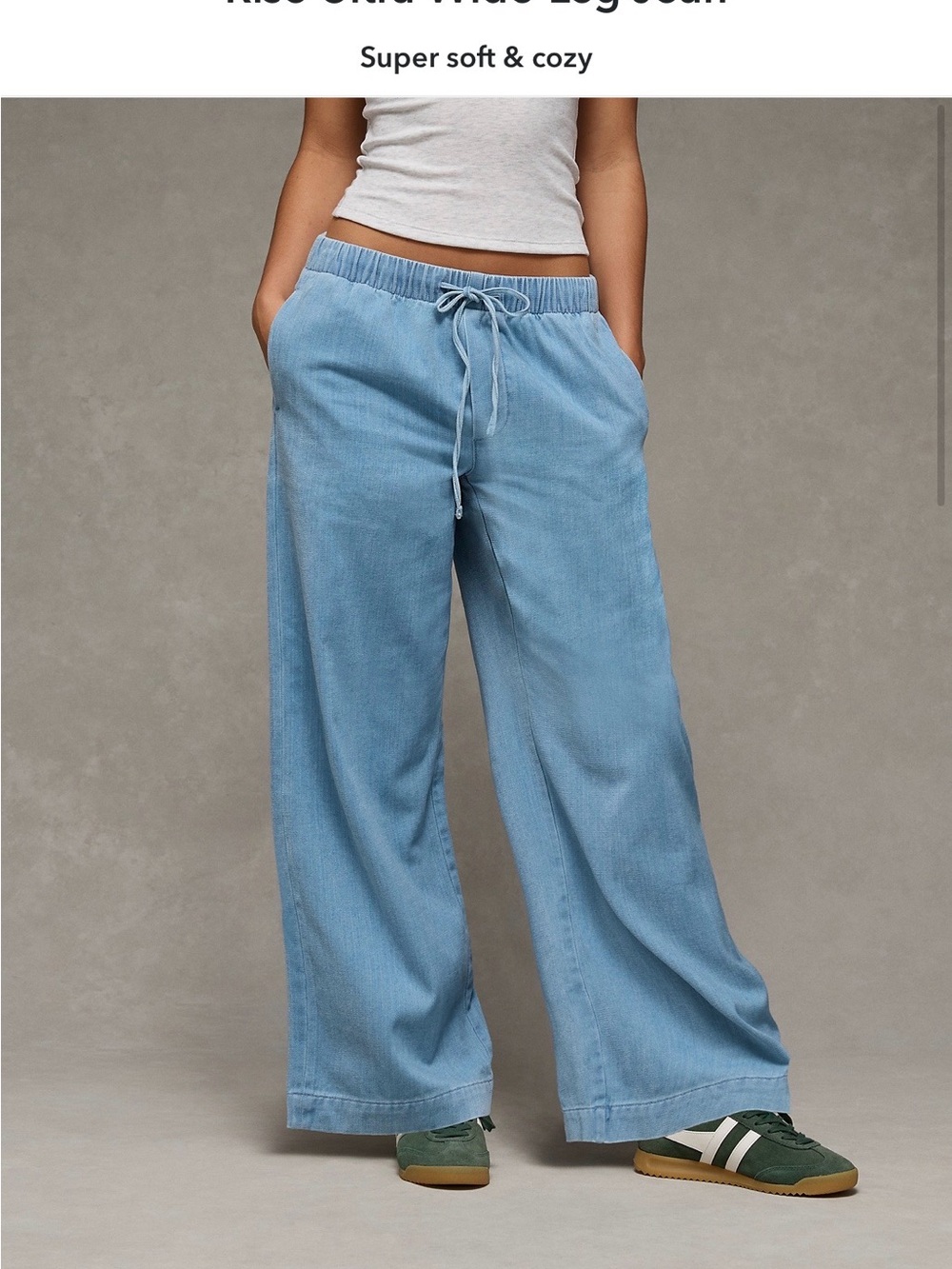 American Eagle Outfitters Light Blue Wide Leg Drawstring Pants - Picture 4 of 8